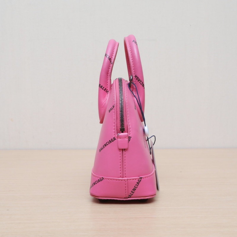 BALENCIAGA 玫紅牛皮滿印logomini貝殼包肩背包-1