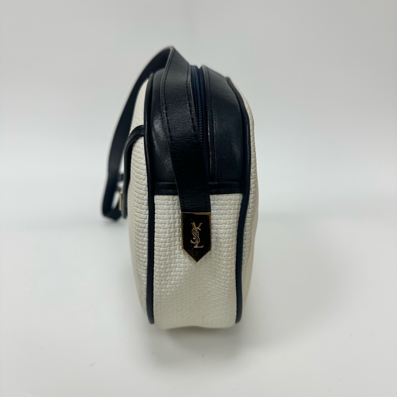 YSL Vintage 中古白色編織皮革信封斜背包包-6
