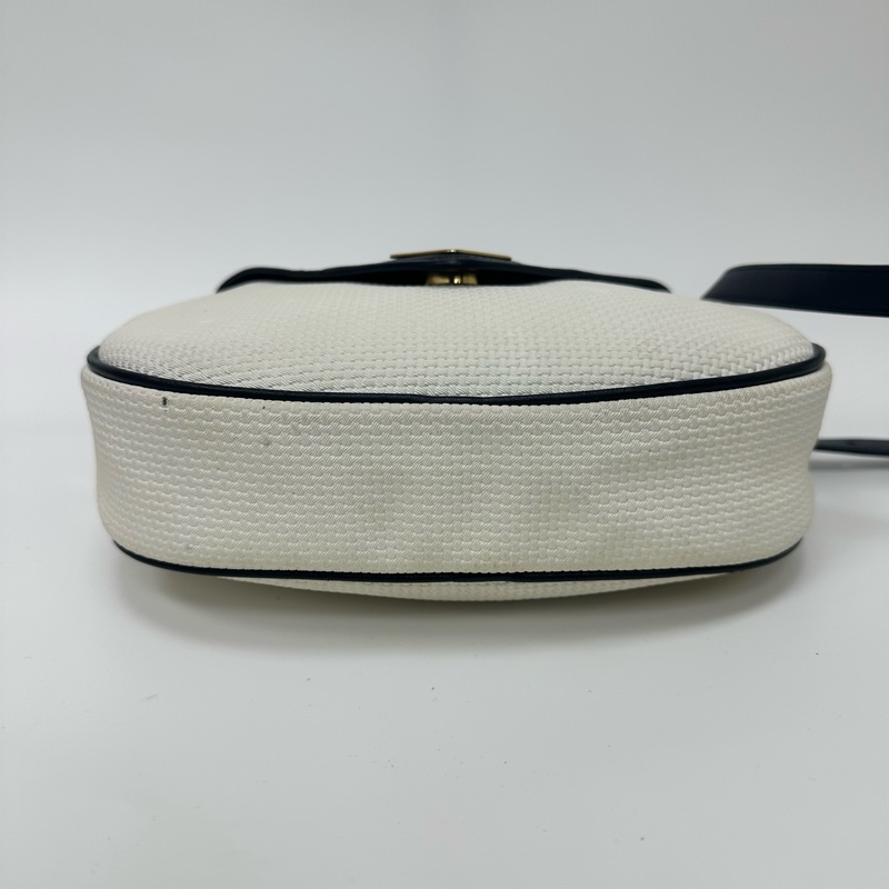 YSL Vintage 中古白色編織皮革信封斜背包包-8