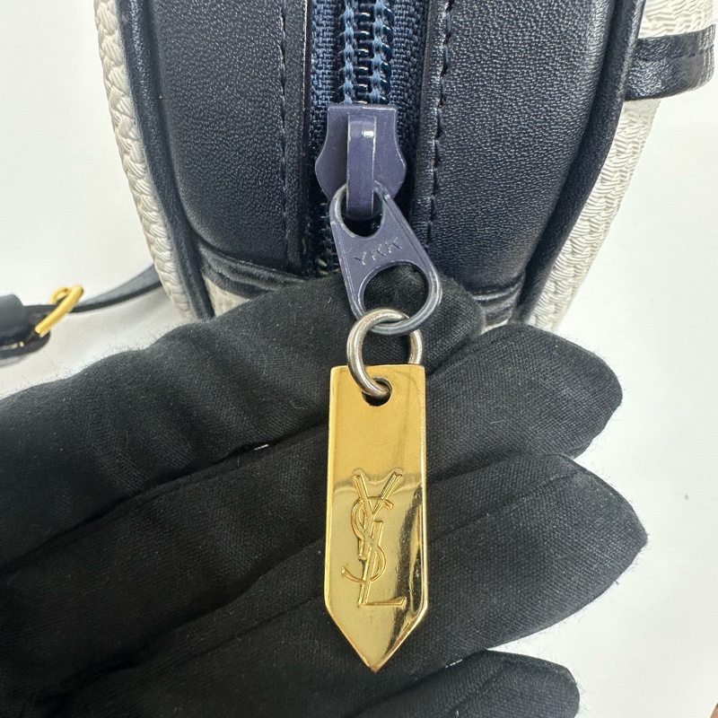 YSL Vintage 中古白色編織皮革信封斜背包包-11