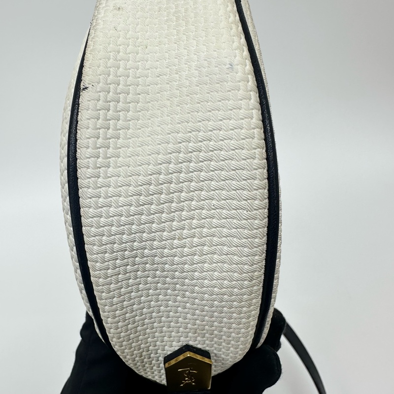 YSL Vintage 中古白色編織皮革信封斜背包包-26