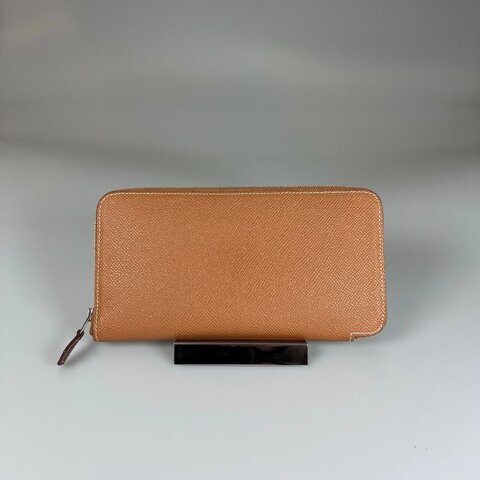 HERMES U刻 金棕絲巾長夾