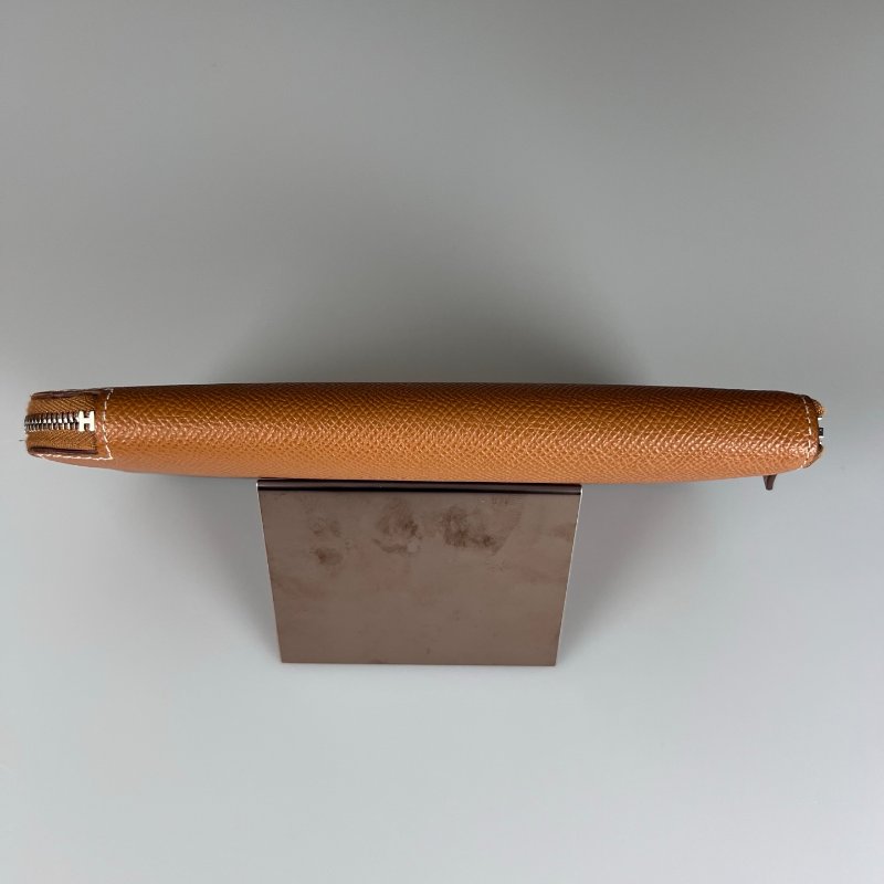 HERMES U刻 金棕絲巾長夾-4