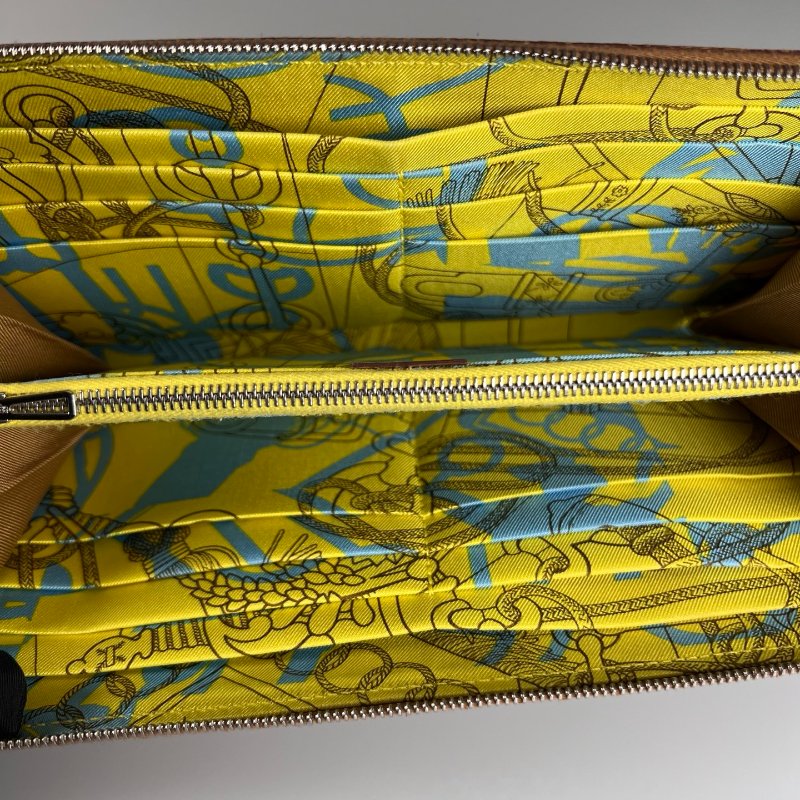 HERMES U刻 金棕絲巾長夾-5