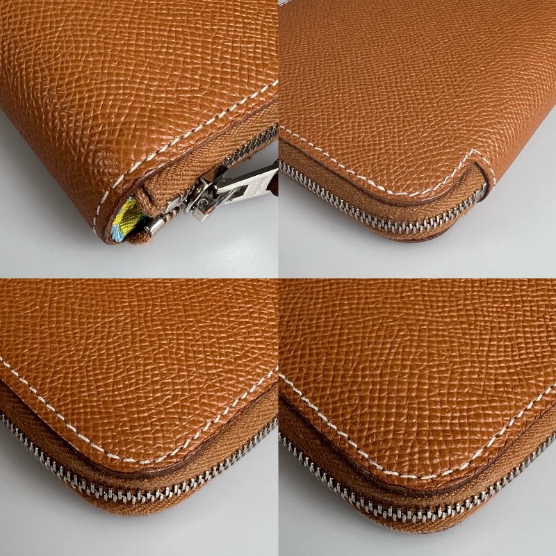 HERMES U刻 金棕絲巾長夾-9