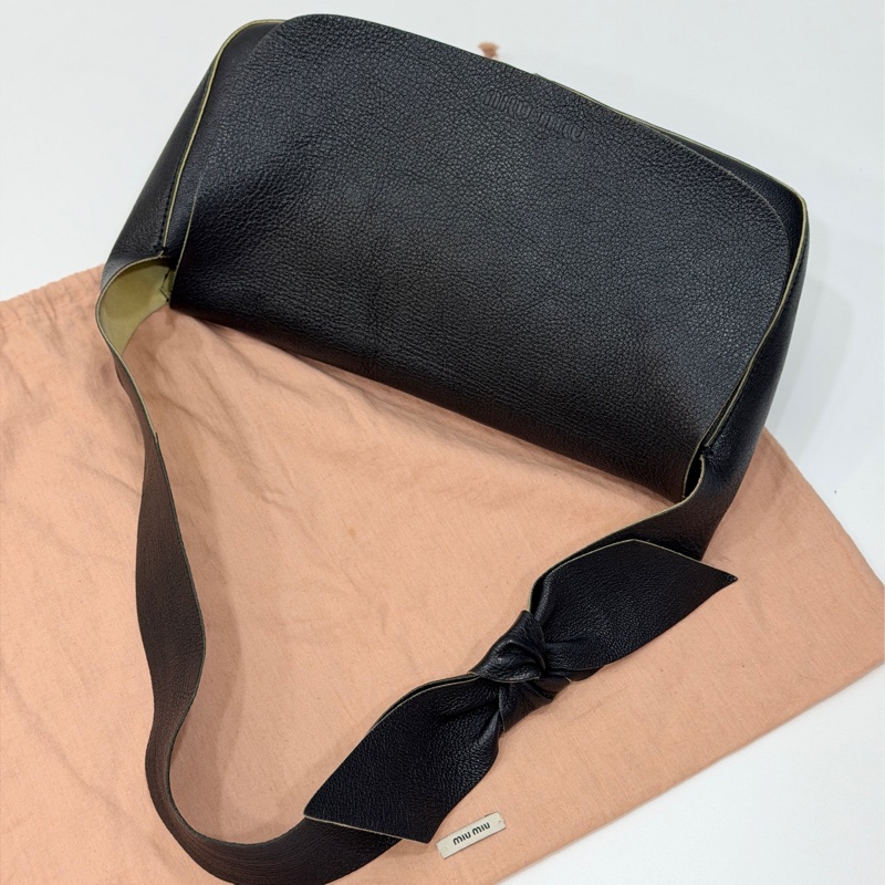 MIU MIU Vintage 蝴蝶結 黑色牛皮 肩背包 側背包 手提包-3