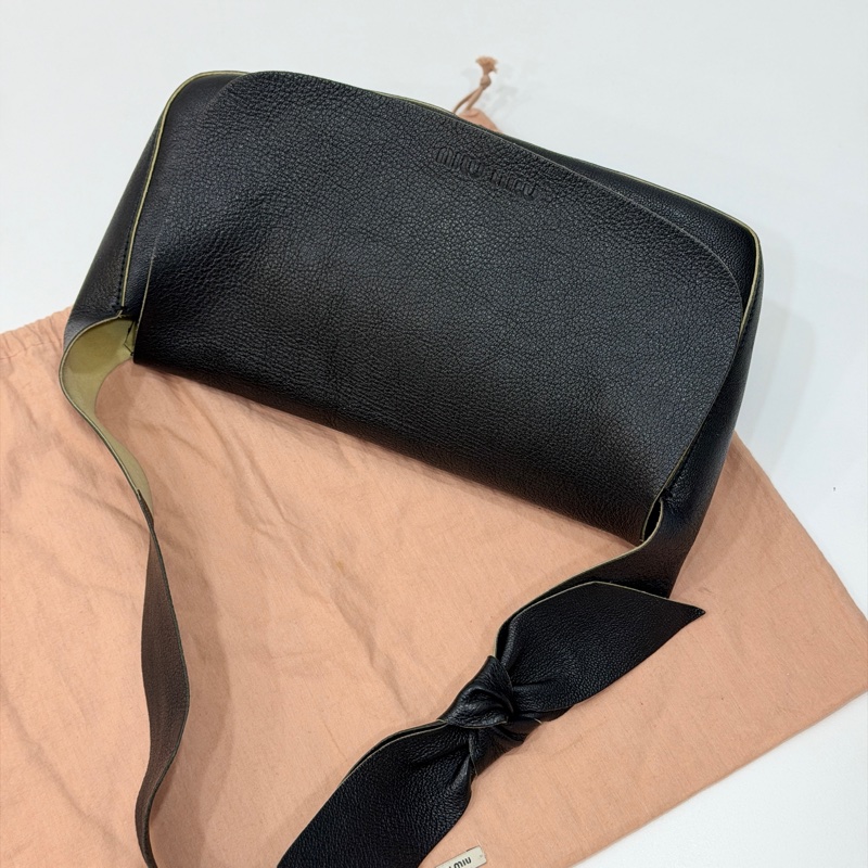 MIU MIU Vintage 蝴蝶結 黑色牛皮 肩背包 側背包 手提包-4