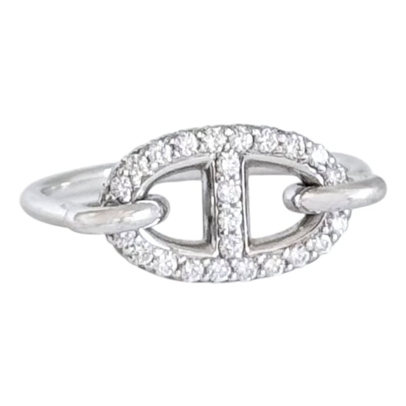 HERMES Farandole 18K白金 滿鑽豬鼻子🐽 戒子-0