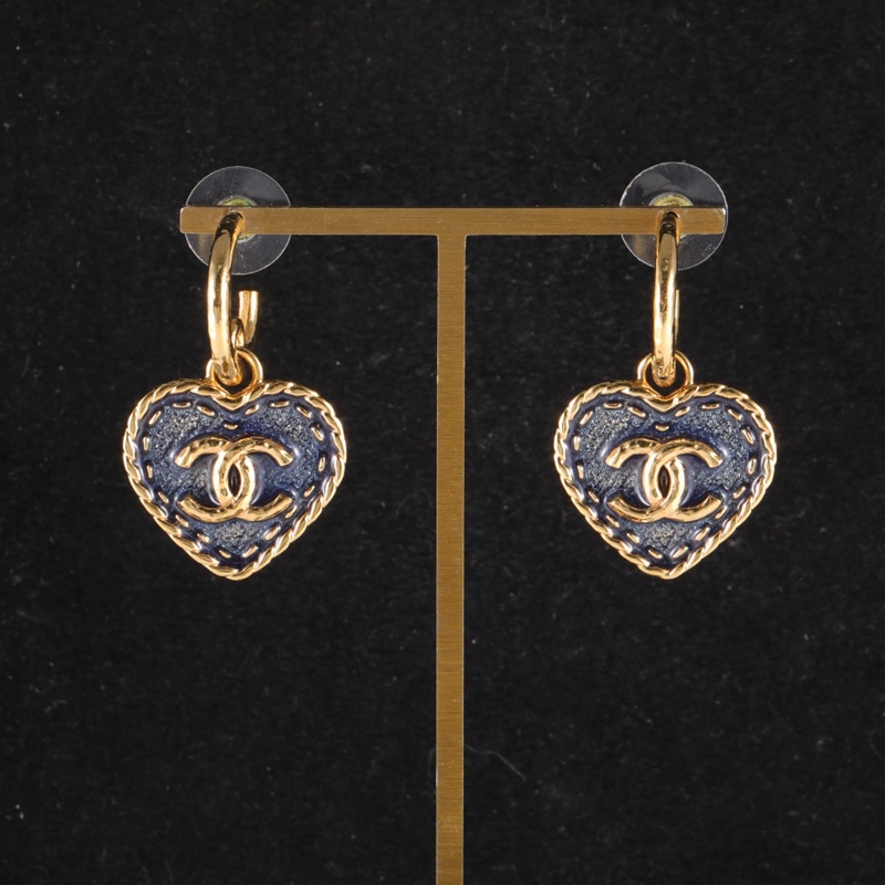 CHANEL 合金24P牛仔愛心琺瑯耳釘-0