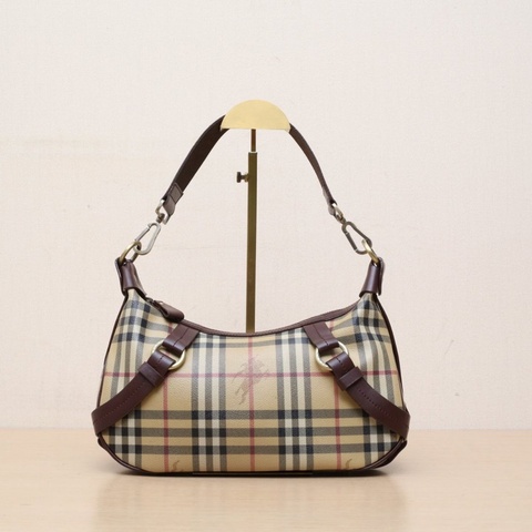 Burberry 巴寶莉格子PVC中古戰馬格紋牛角包單肩包