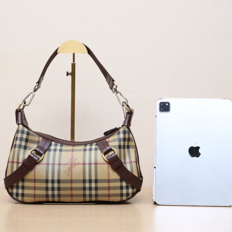 Burberry 巴寶莉格子PVC中古戰馬格紋牛角包單肩包-2