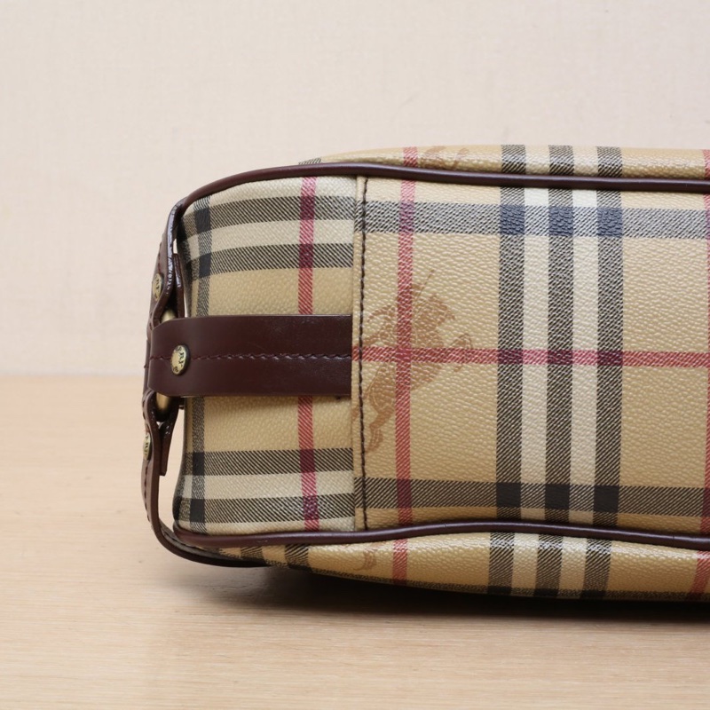 Burberry 巴寶莉格子PVC中古戰馬格紋牛角包單肩包-3