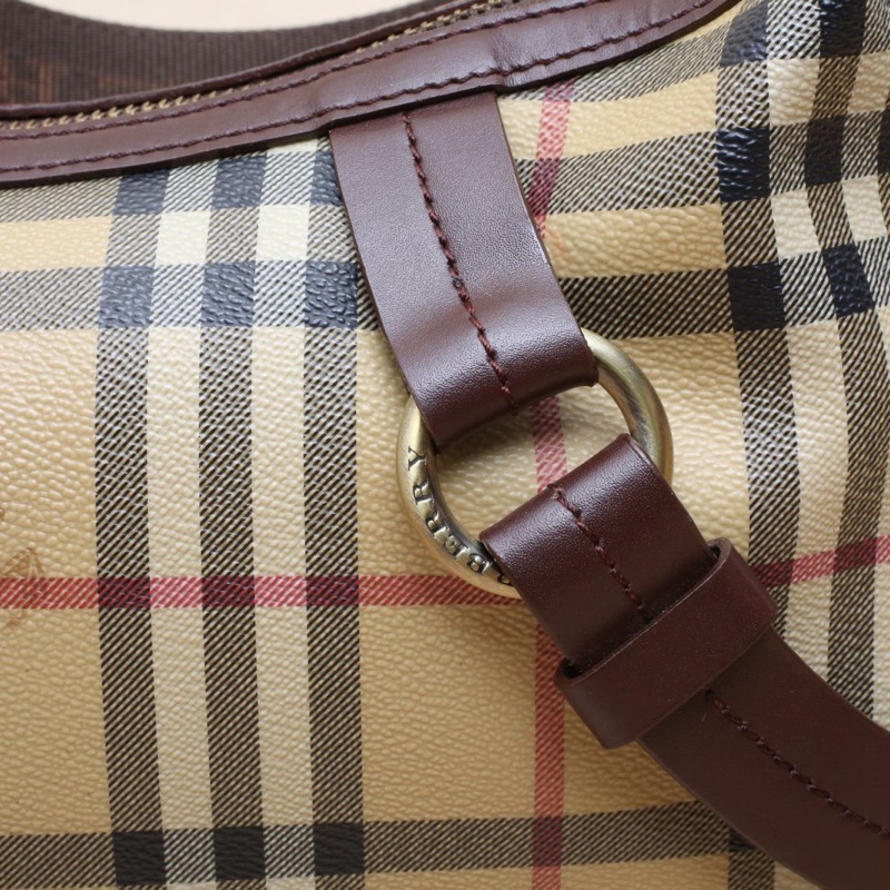 Burberry 巴寶莉格子PVC中古戰馬格紋牛角包單肩包-4