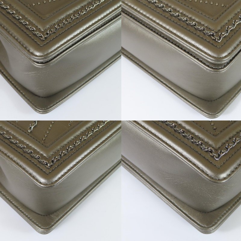 【巴黎站二手名牌專賣店】＊現貨＊CHANEL 香奈兒 真品＊經典BOY系列銀灰色皮革復古銀釦滾鏈肩背斜背包(25)-4