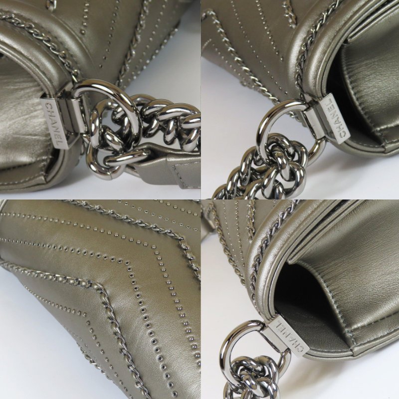 【巴黎站二手名牌專賣店】＊現貨＊CHANEL 香奈兒 真品＊經典BOY系列銀灰色皮革復古銀釦滾鏈肩背斜背包(25)-6