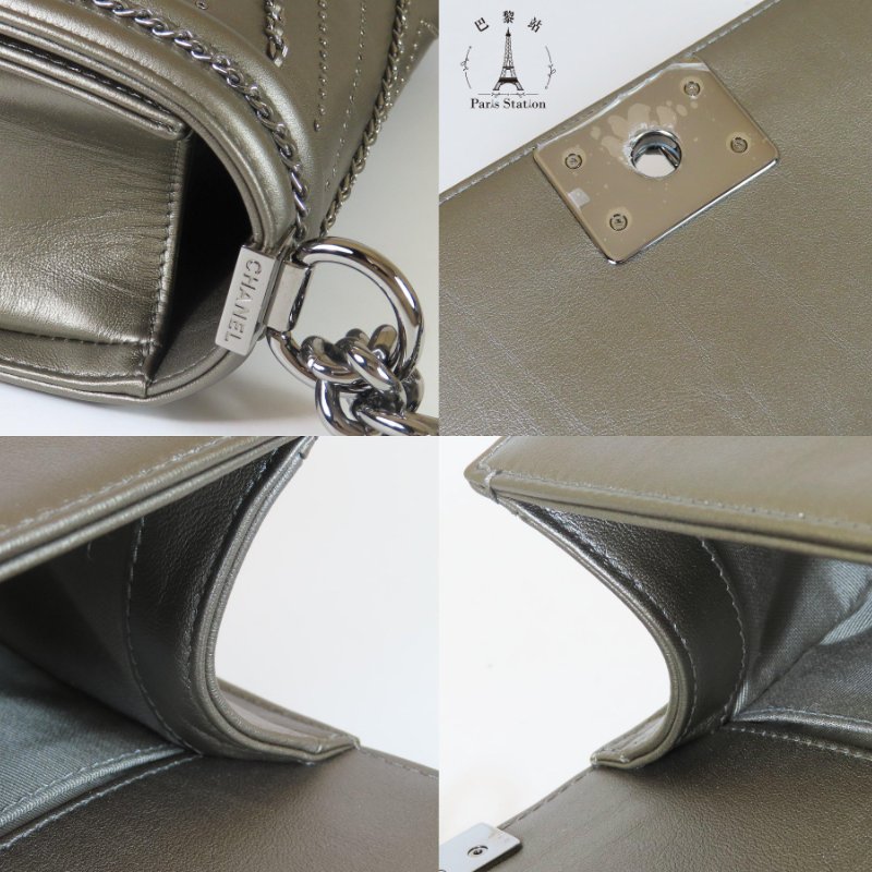 【巴黎站二手名牌專賣店】＊現貨＊CHANEL 香奈兒 真品＊經典BOY系列銀灰色皮革復古銀釦滾鏈肩背斜背包(25)-7
