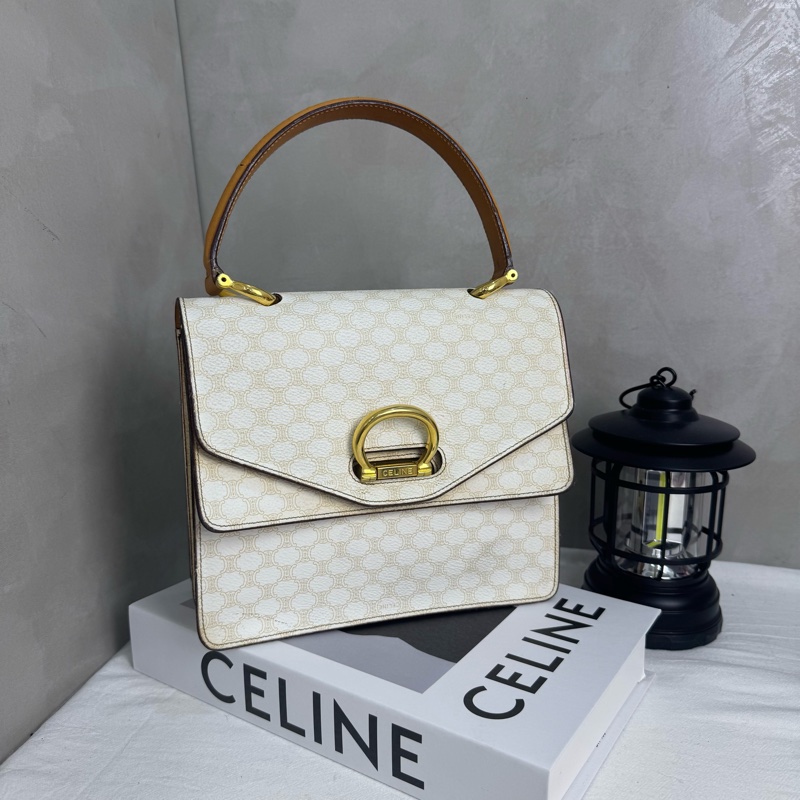 Celine 白色老花雙子星手提包 vintage 二手 中古-0
