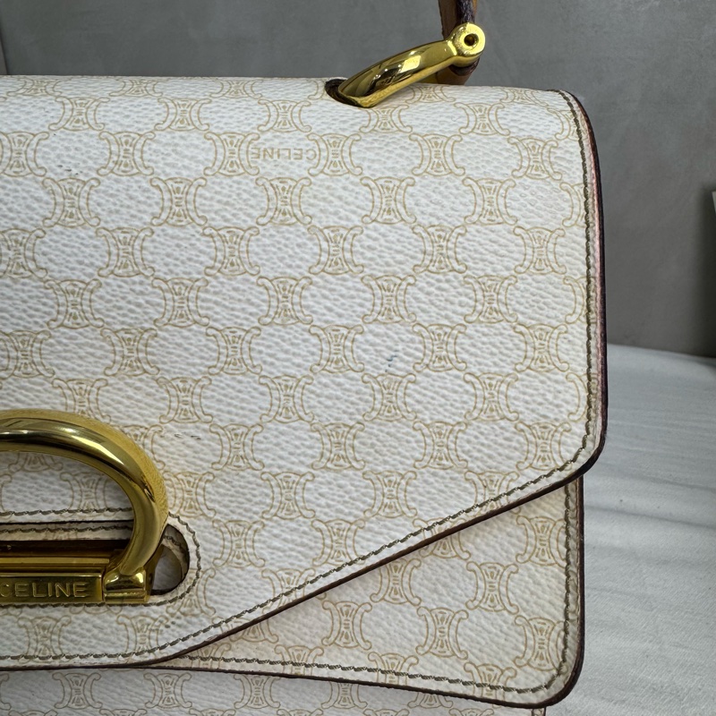 Celine 白色老花雙子星手提包 vintage 二手 中古-15