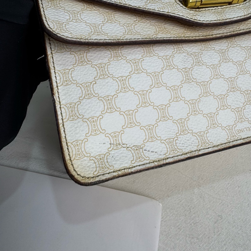 Celine 白色老花雙子星手提包 vintage 二手 中古-16