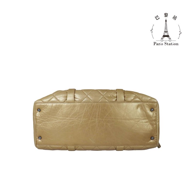 【巴黎站二手名牌專賣店】＊現貨＊CHANEL 香奈兒 真品*金色菱格紋小羊皮翻蓋手提大行李袋-2