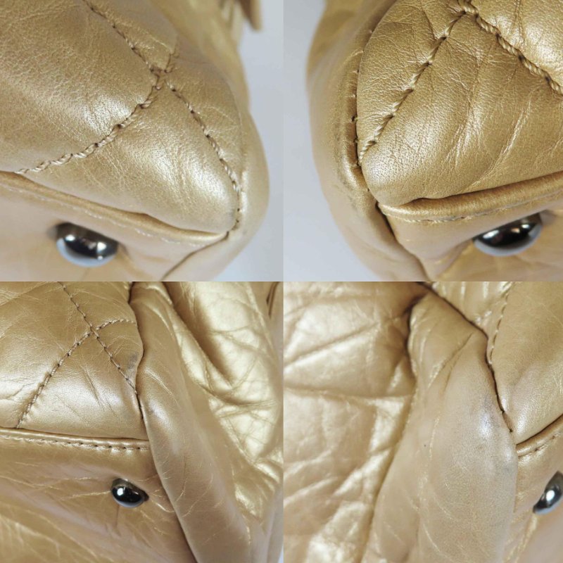 【巴黎站二手名牌專賣店】＊現貨＊CHANEL 香奈兒 真品*金色菱格紋小羊皮翻蓋手提大行李袋-4