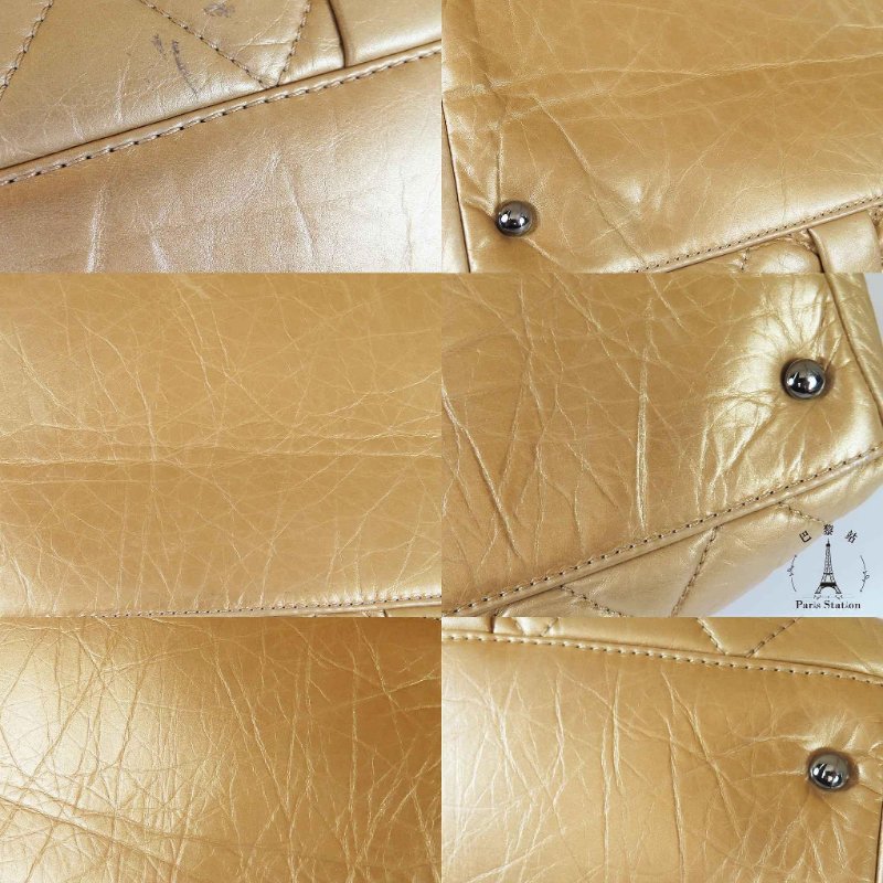 【巴黎站二手名牌專賣店】＊現貨＊CHANEL 香奈兒 真品*金色菱格紋小羊皮翻蓋手提大行李袋-5