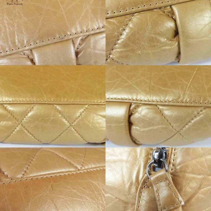 【巴黎站二手名牌專賣店】＊現貨＊CHANEL 香奈兒 真品*金色菱格紋小羊皮翻蓋手提大行李袋-6