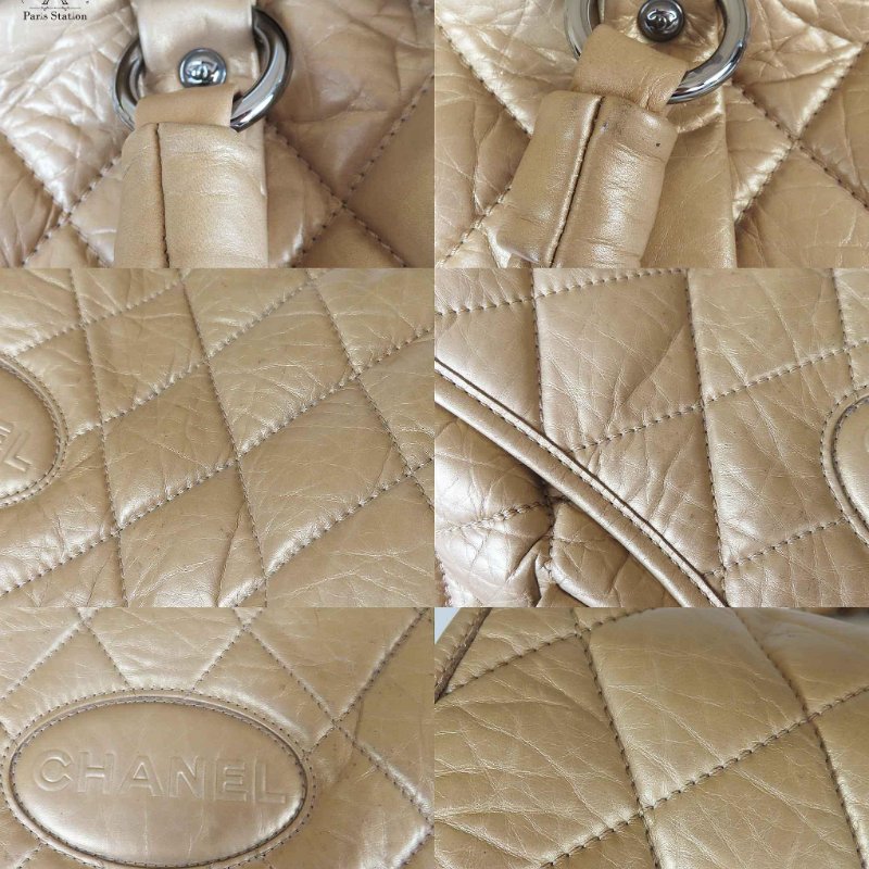 【巴黎站二手名牌專賣店】＊現貨＊CHANEL 香奈兒 真品*金色菱格紋小羊皮翻蓋手提大行李袋-7