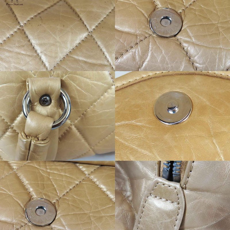 【巴黎站二手名牌專賣店】＊現貨＊CHANEL 香奈兒 真品*金色菱格紋小羊皮翻蓋手提大行李袋-8