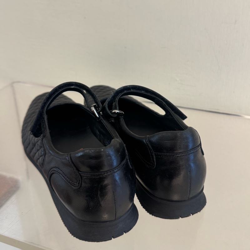 prada黑皮革菱格紋瑪莉珍鞋😻36號-2