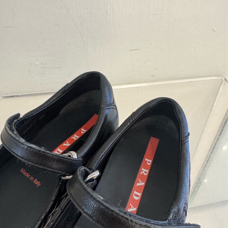 prada黑皮革菱格紋瑪莉珍鞋😻36號-7