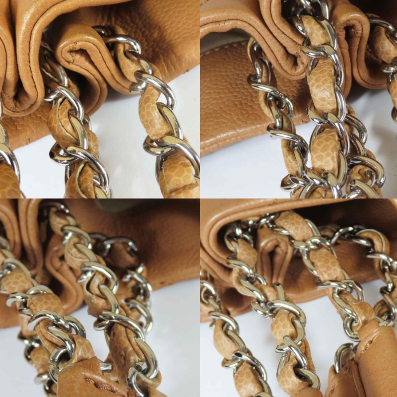 【巴黎站二手名牌專賣店】＊現貨＊CHANEL 香奈兒 真品*泰奶色菱格紋皮革大雙C縫線拉鍊單肩包 肩背包-5