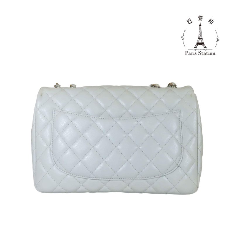 【巴黎站二手名牌專賣店】＊現貨＊CHANEL香奈兒真品＊冰川藍菱格紋荔枝皮革JUMBO 30銀雙C 斜背肩背鍊包-1