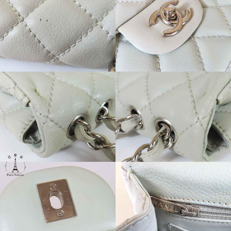 【巴黎站二手名牌專賣店】＊現貨＊CHANEL香奈兒真品＊冰川藍菱格紋荔枝皮革JUMBO 30銀雙C 斜背肩背鍊包-6