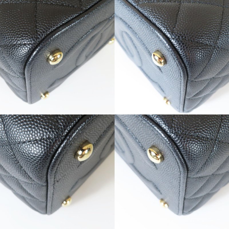 【巴黎站二手名牌專賣店】＊現貨＊CHANEL香奈兒真品＊AS3171 黑色菱格紋荔枝牛皮淡金雙C方型化妝箱包-5