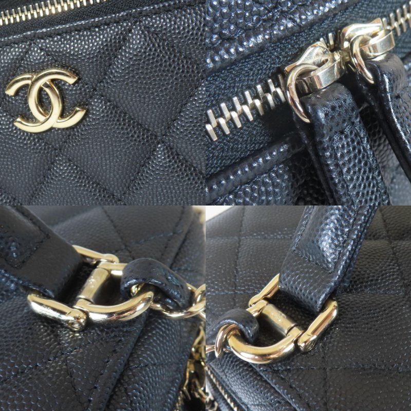 【巴黎站二手名牌專賣店】＊現貨＊CHANEL香奈兒真品＊AS3171 黑色菱格紋荔枝牛皮淡金雙C方型化妝箱包-6