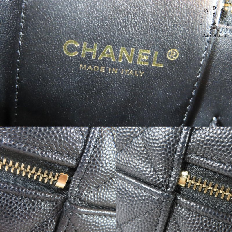 【巴黎站二手名牌專賣店】＊現貨＊CHANEL香奈兒真品＊AS3171 黑色菱格紋荔枝牛皮淡金雙C方型化妝箱包-7