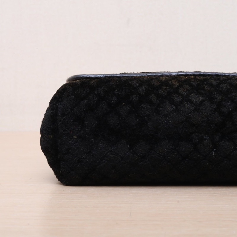 BOTTEGA VENETA 黑色絨面淺金扣天鵝絨小號23CM鏈條包肩背包-3