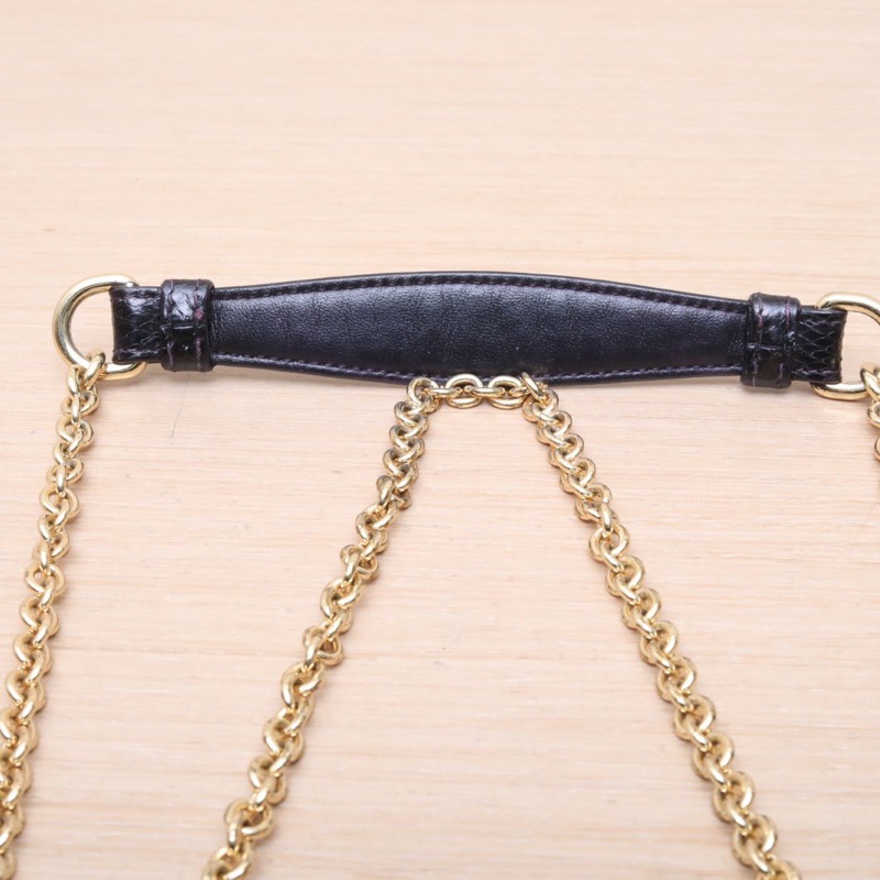 BOTTEGA VENETA 黑色絨面淺金扣天鵝絨小號23CM鏈條包肩背包-4