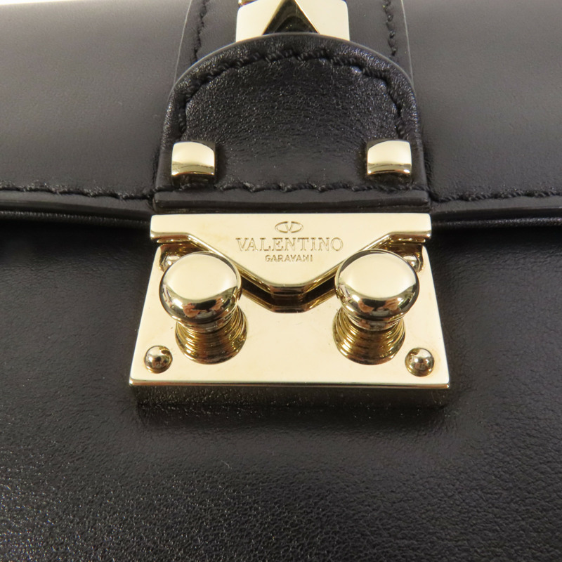 Valentino 牛皮皮革Mini Rockstud Glam Lock金扣肩背袋-5