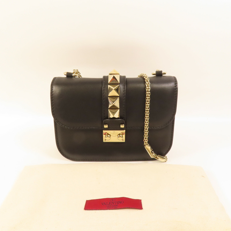 Valentino 牛皮皮革Mini Rockstud Glam Lock金扣肩背袋-8