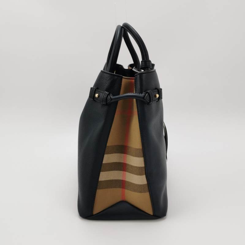 Burberry The Banner班納大號牛皮帆布格紋雙搭扣單肩包-2