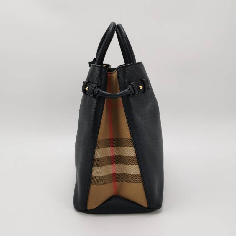 Burberry The Banner班納大號牛皮帆布格紋雙搭扣單肩包-3