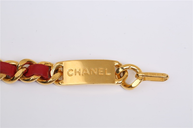 CHANEL 中古紅金皮穿鏈腰鏈金色70cm-4