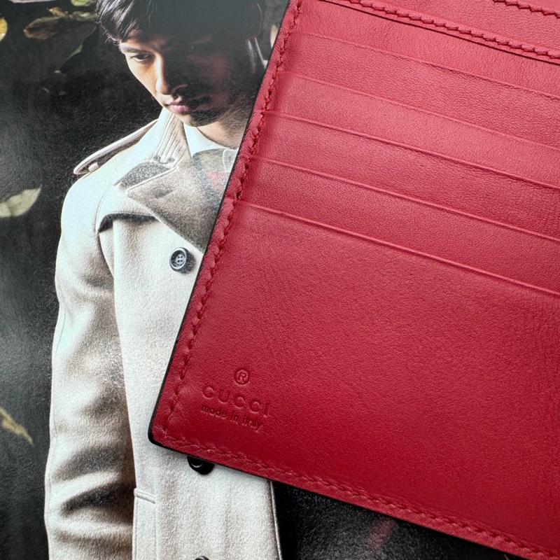 GUCCI GG Supreme Wallet 珍珠鉚釘紅色雙折中夾-2