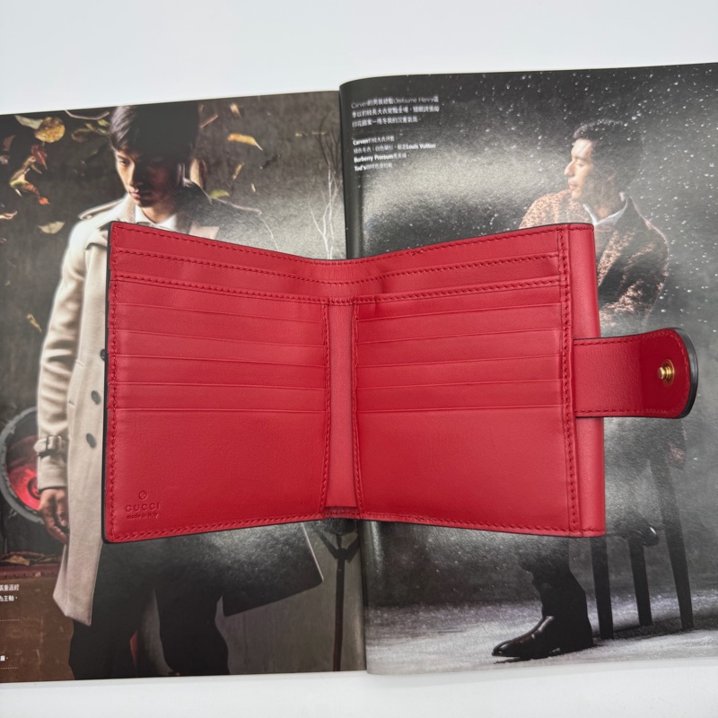 GUCCI GG Supreme Wallet 珍珠鉚釘紅色雙折中夾-6