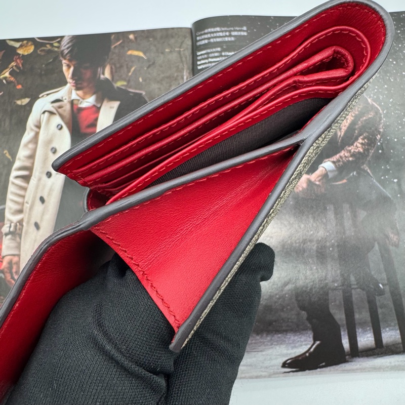 GUCCI GG Supreme Wallet 珍珠鉚釘紅色雙折中夾-12