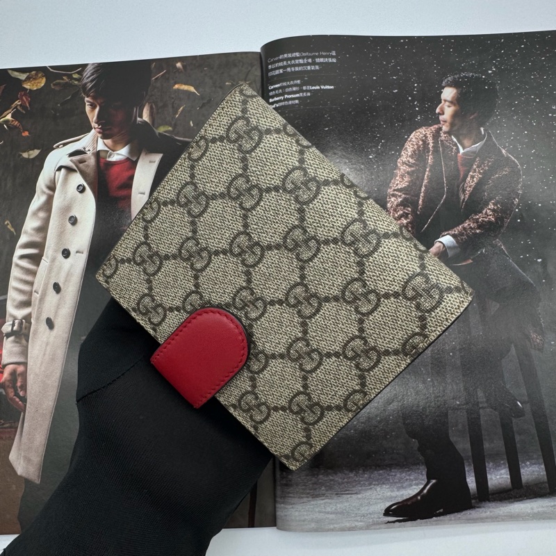 GUCCI GG Supreme Wallet 珍珠鉚釘紅色雙折中夾-16