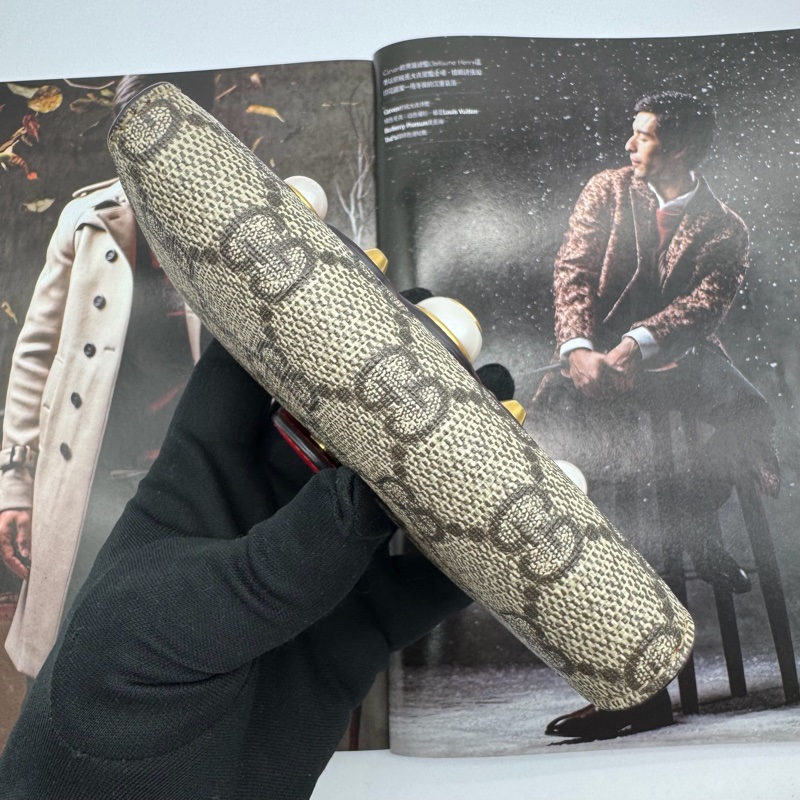 GUCCI GG Supreme Wallet 珍珠鉚釘紅色雙折中夾-18