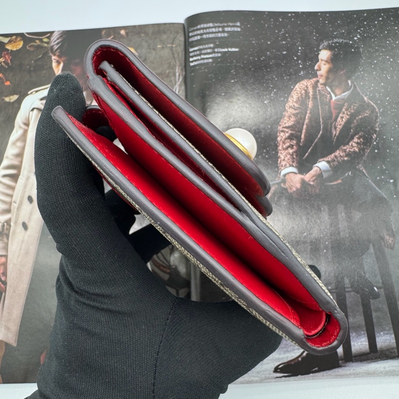 GUCCI GG Supreme Wallet 珍珠鉚釘紅色雙折中夾-19